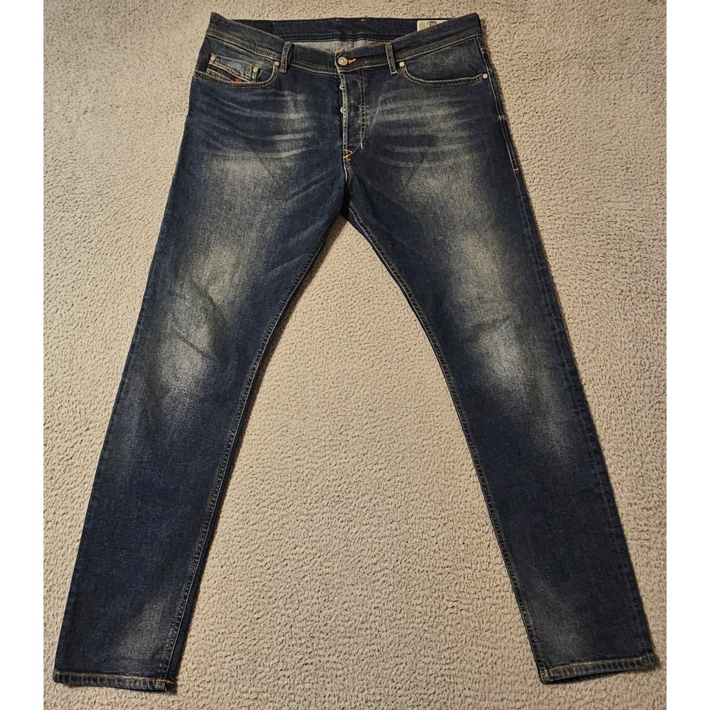 Diesel Tepphar Slim-Carrot Mens Jeans Sz 36 x 32 Blue Stretch Denim 084NS Button